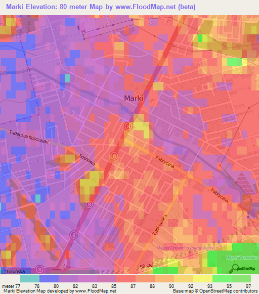 Marki,Poland Elevation Map