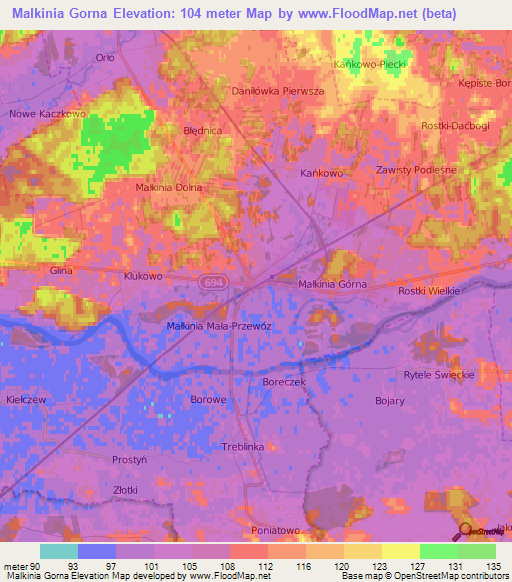 Malkinia Gorna,Poland Elevation Map