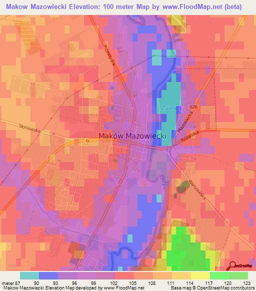 Makow Mazowiecki,Poland Elevation Map
