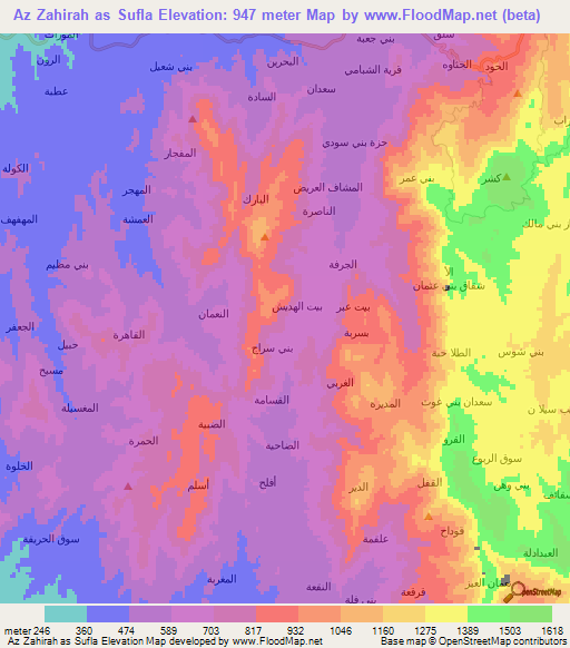 Az Zahirah as Sufla,Yemen Elevation Map