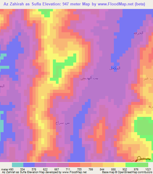 Az Zahirah as Sufla,Yemen Elevation Map