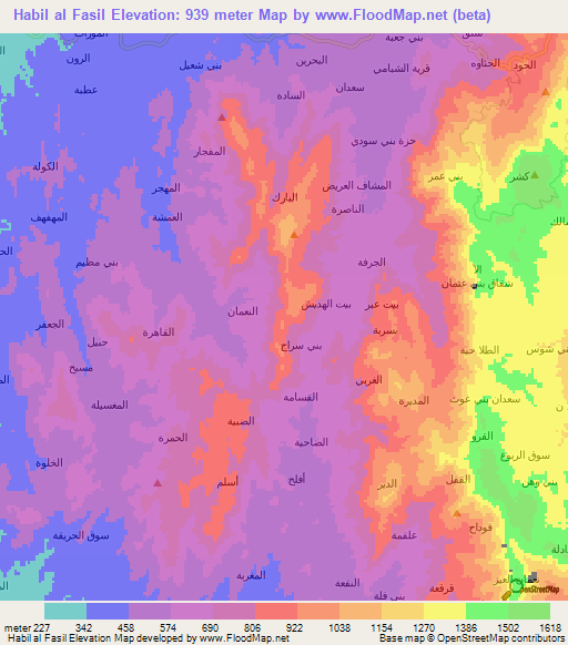Habil al Fasil,Yemen Elevation Map