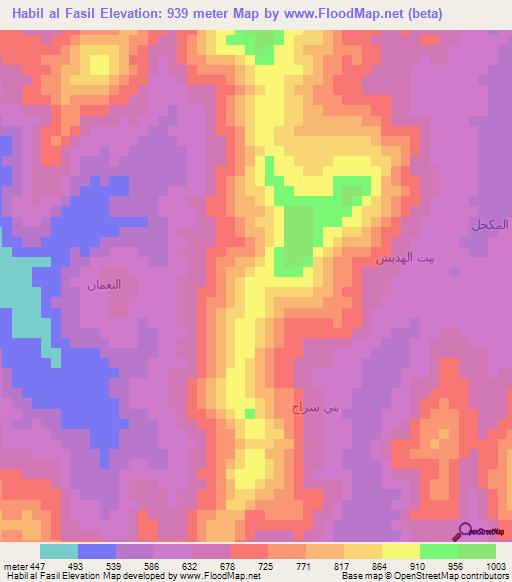 Habil al Fasil,Yemen Elevation Map