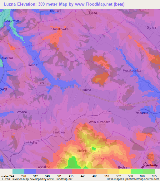 Luzna,Poland Elevation Map