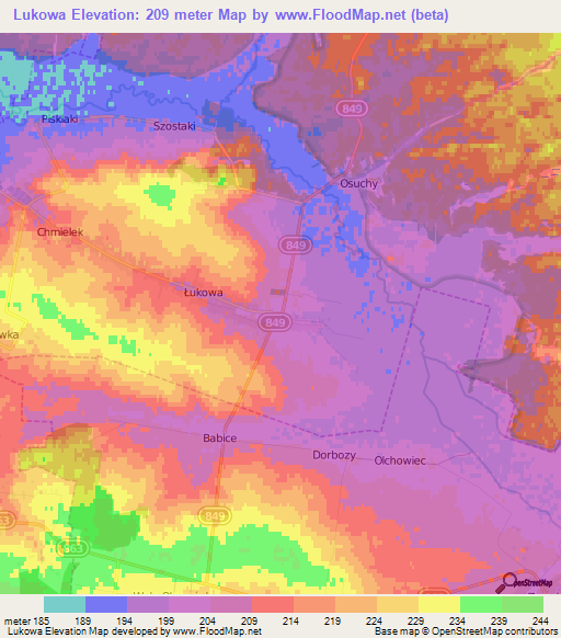 Lukowa,Poland Elevation Map