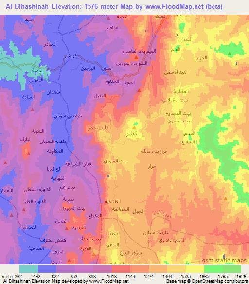 Al Bihashinah,Yemen Elevation Map