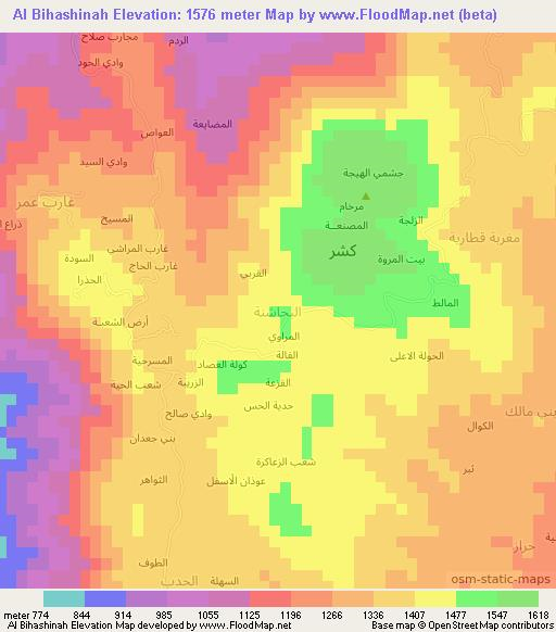 Al Bihashinah,Yemen Elevation Map