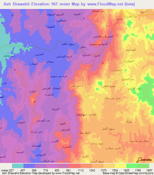 Ash Shawahit,Yemen Elevation Map