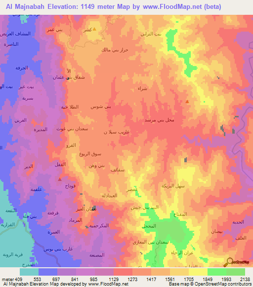 Al Majnabah,Yemen Elevation Map