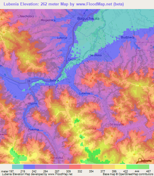 Lubenia,Poland Elevation Map