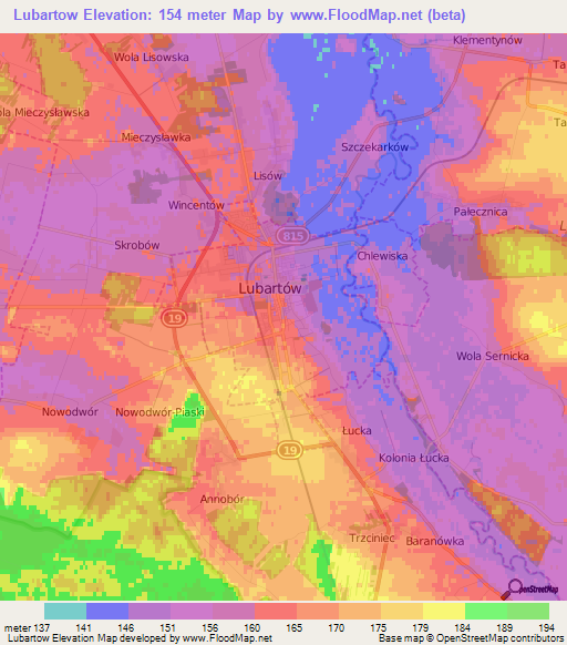 Lubartow,Poland Elevation Map