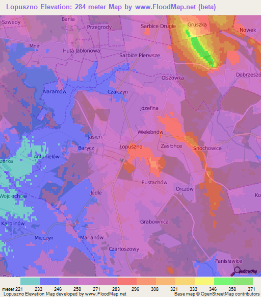 Lopuszno,Poland Elevation Map