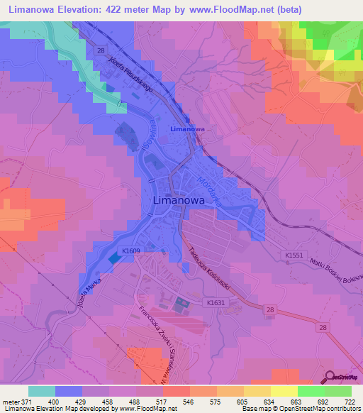 Limanowa,Poland Elevation Map