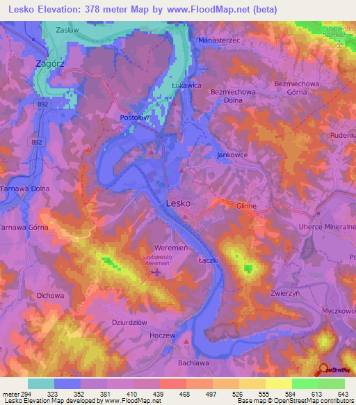 Lesko,Poland Elevation Map
