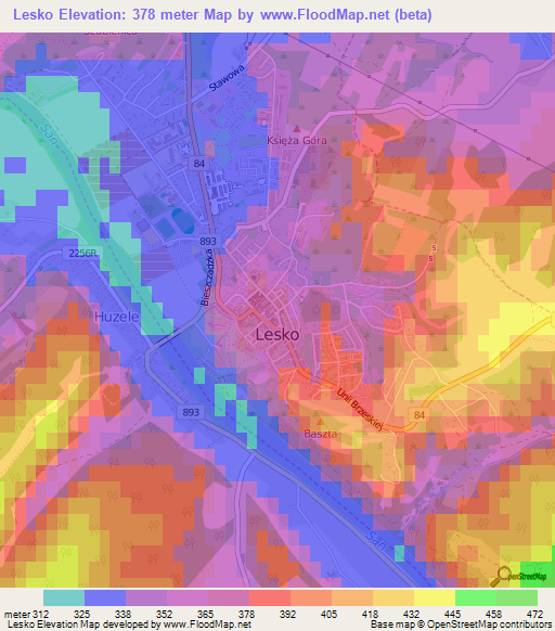 Lesko,Poland Elevation Map
