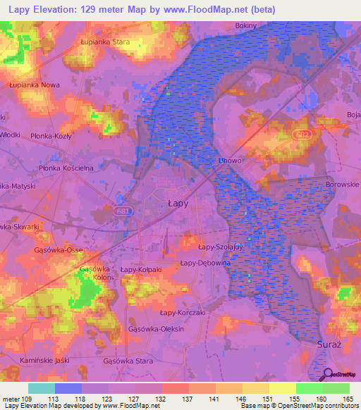 Lapy,Poland Elevation Map