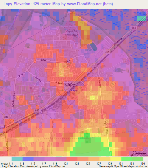 Lapy,Poland Elevation Map