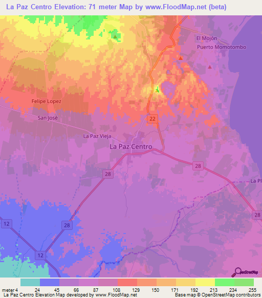 La Paz Centro,Nicaragua Elevation Map
