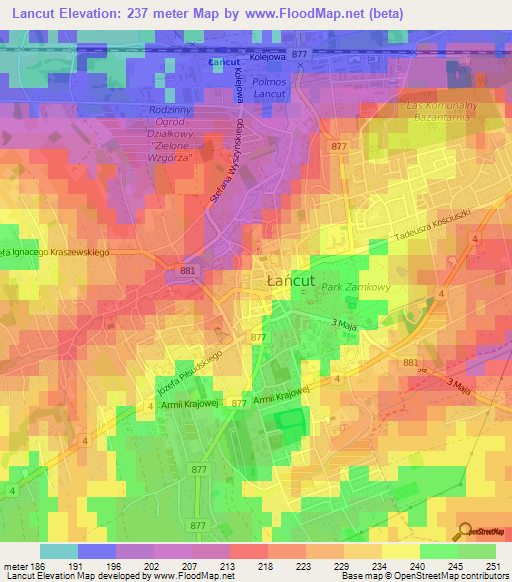 Lancut,Poland Elevation Map