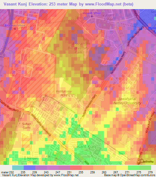 Vasant Kunj,India Elevation Map