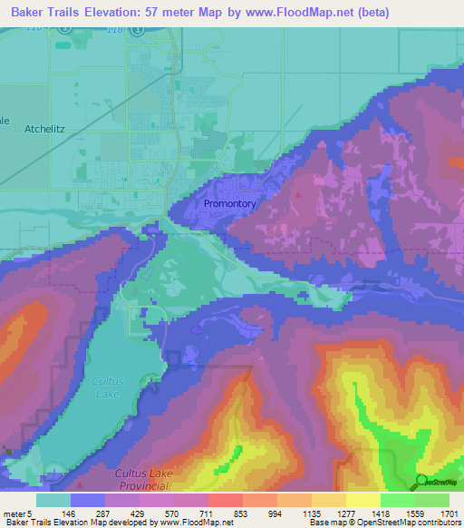 Baker Trails,Canada Elevation Map