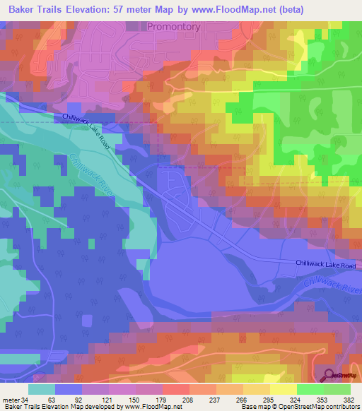 Baker Trails,Canada Elevation Map