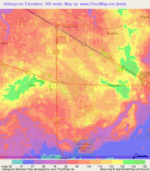 Aldergrove,Canada Elevation Map