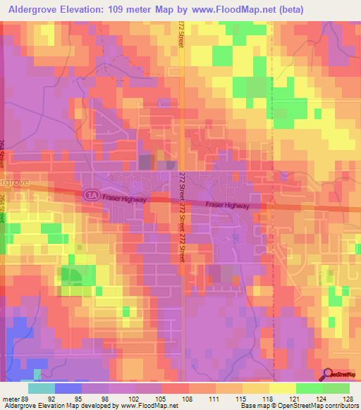 Aldergrove,Canada Elevation Map