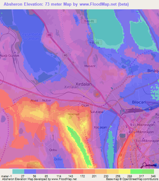 Absheron,Azerbaijan Elevation Map