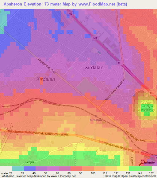 Absheron,Azerbaijan Elevation Map