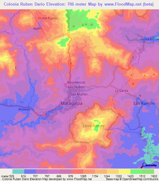 Colonia Ruben Dario,Nicaragua Elevation Map