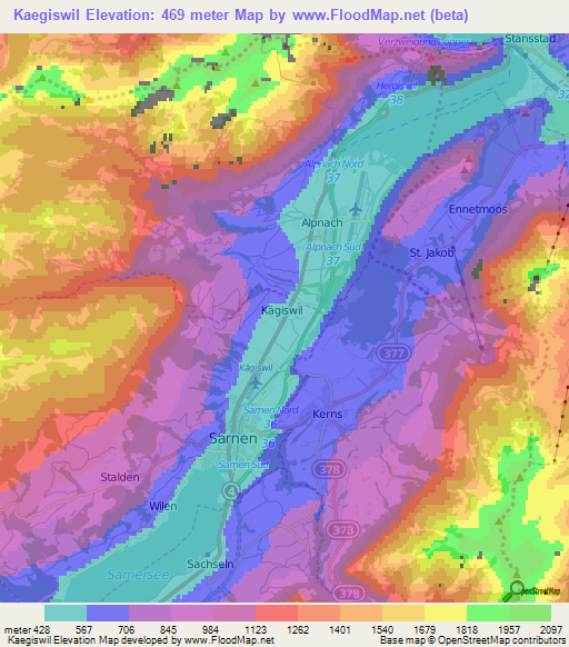 Kaegiswil,Switzerland Elevation Map