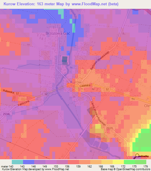 Kurow,Poland Elevation Map