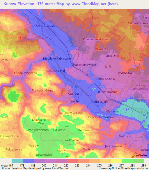 Kunow,Poland Elevation Map