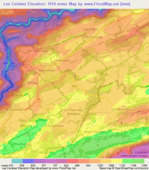 Les Cerlatez,Switzerland Elevation Map