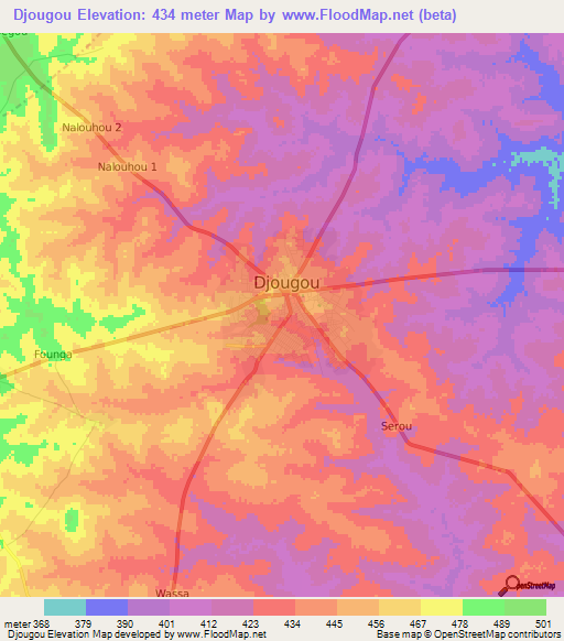 Djougou,Benin Elevation Map