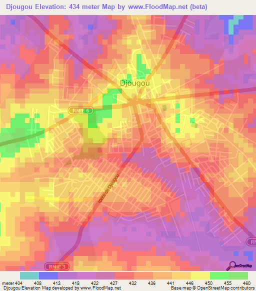 Djougou,Benin Elevation Map