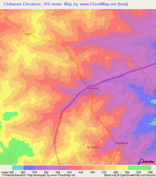 Chikanda,Benin Elevation Map