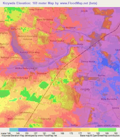 Krzywda,Poland Elevation Map