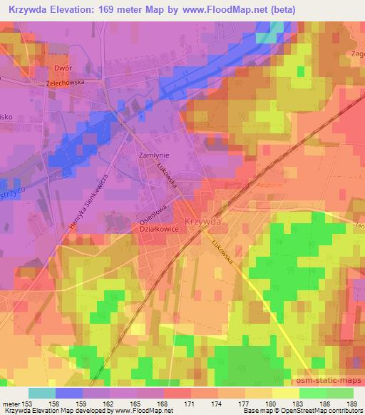 Krzywda,Poland Elevation Map