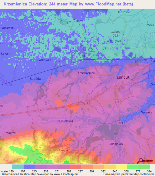 Krzemienica,Poland Elevation Map