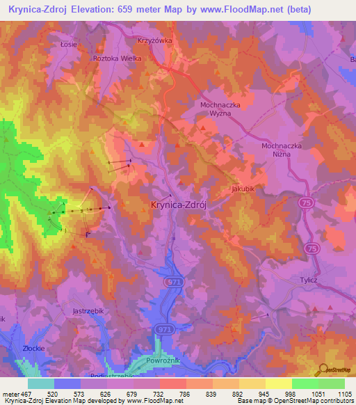 Krynica-Zdroj,Poland Elevation Map