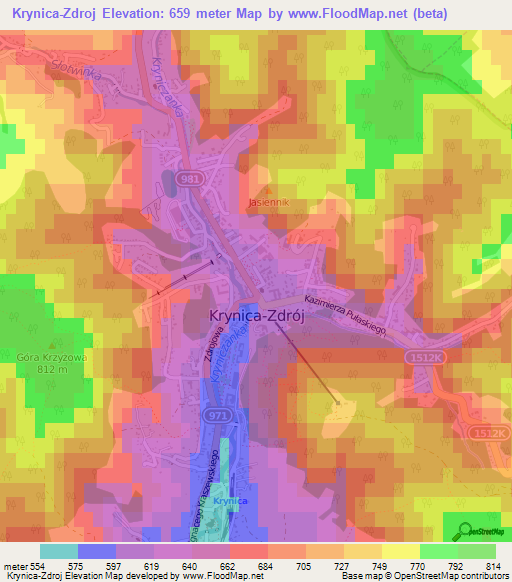 Krynica-Zdroj,Poland Elevation Map