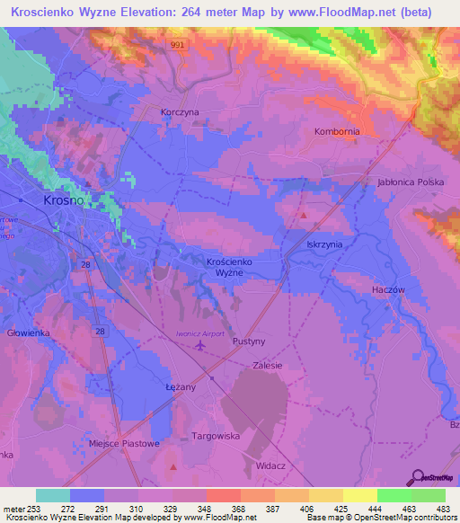 Kroscienko Wyzne,Poland Elevation Map