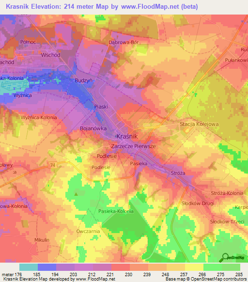 Krasnik,Poland Elevation Map