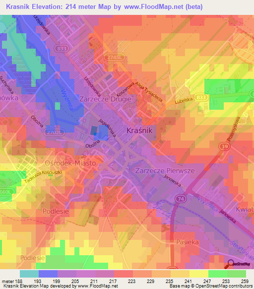Krasnik,Poland Elevation Map