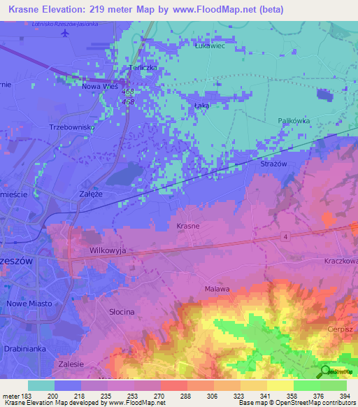 Krasne,Poland Elevation Map