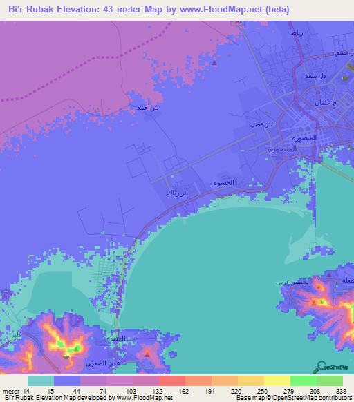 Bi'r Rubak,Yemen Elevation Map
