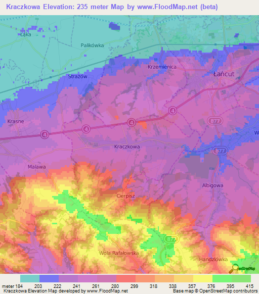 Kraczkowa,Poland Elevation Map