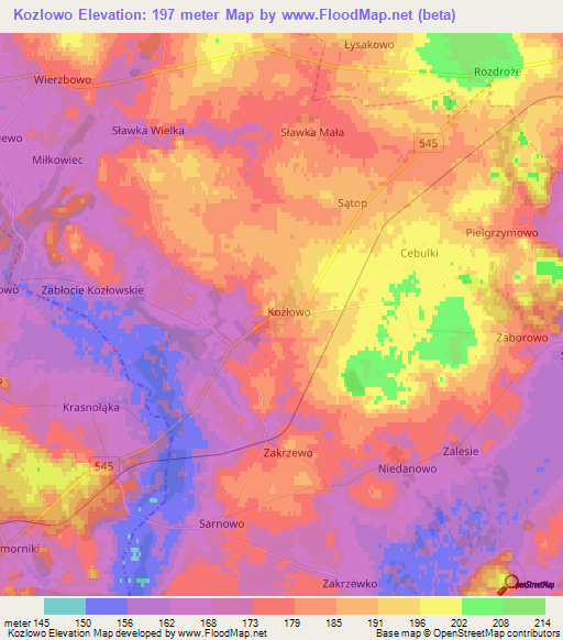 Kozlowo,Poland Elevation Map